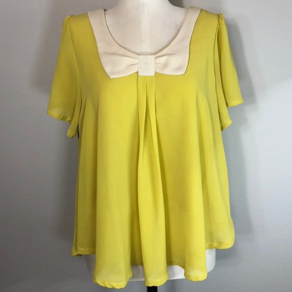 Vintage Crepe Short Sleeve Babydoll Bow Blouse